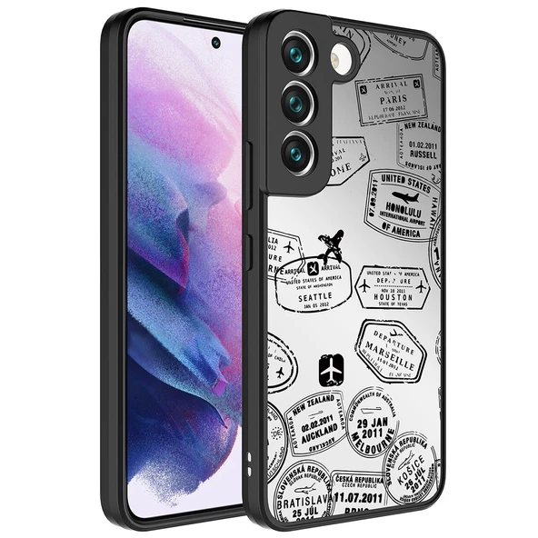 Smcase Samsung Galaxy S21 FE Kılıf Kamera Korumalı Ayna Üzeri Desenli Mirror Kapak