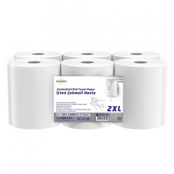 Rulopak İçten Çekmeli Kağıt Havlu 2XL 175M 6Lı Paket - Resim 2
