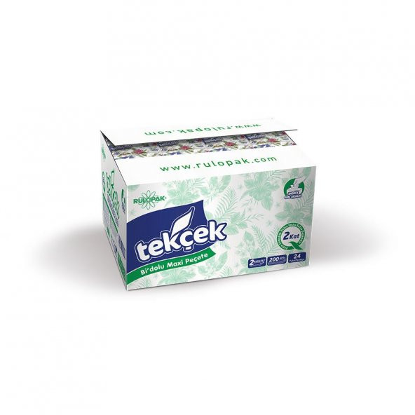 Rulopak Tekçek BiDolu Maxi Peçete 2 Katlı 200 Yaprak 24Lü Paket