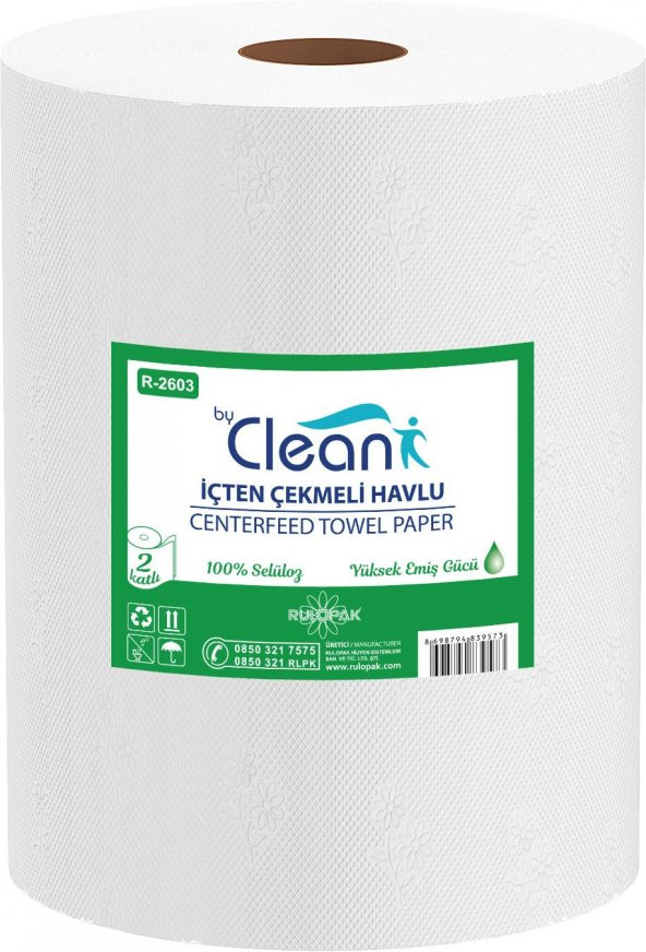 Rulopak By Clean İçten Çekmeli Kağıt Havlu 2 Katlı  58M 6Lı Paket 3,5 Kg - 2