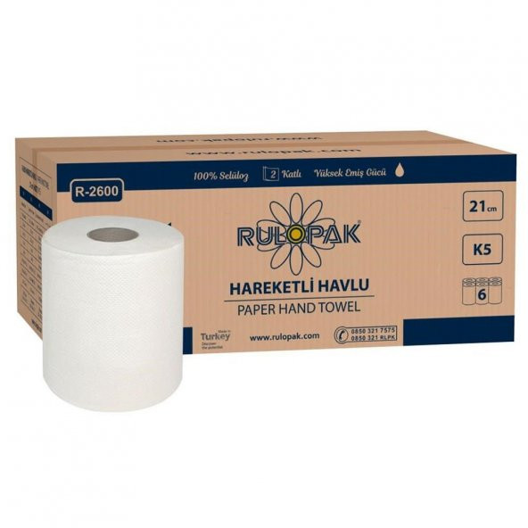 Rulopak Hareketli Kağıt Havlu 2 Katlı 21 Cm 80M 6Lı Paket 5 Kg - 6