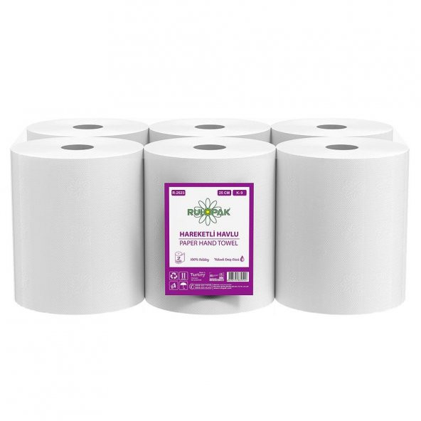 Rulopak Hareketli Havlu 2 Katlı 25 Cm 125 Metre 6Lı Paket 9 Kg - 2