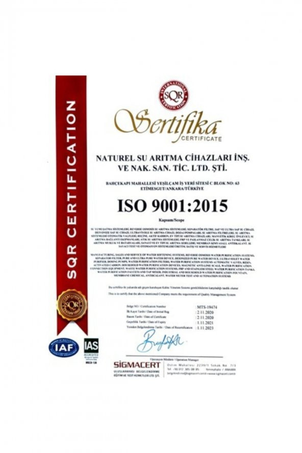 Su Arıtma Cihazı Membran Filtresi Qr(kare Kod) 2021 Üretim - Resim 5