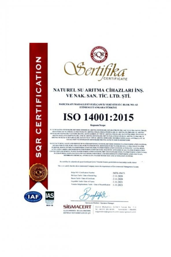 Su Arıtma Cihazı Membran Filtresi Qr(kare Kod) 2021 Üretim - Resim 6