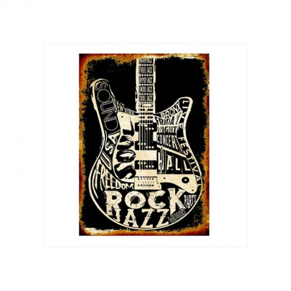 Rock Gitarı Ahşap Poster 10*20 Cm