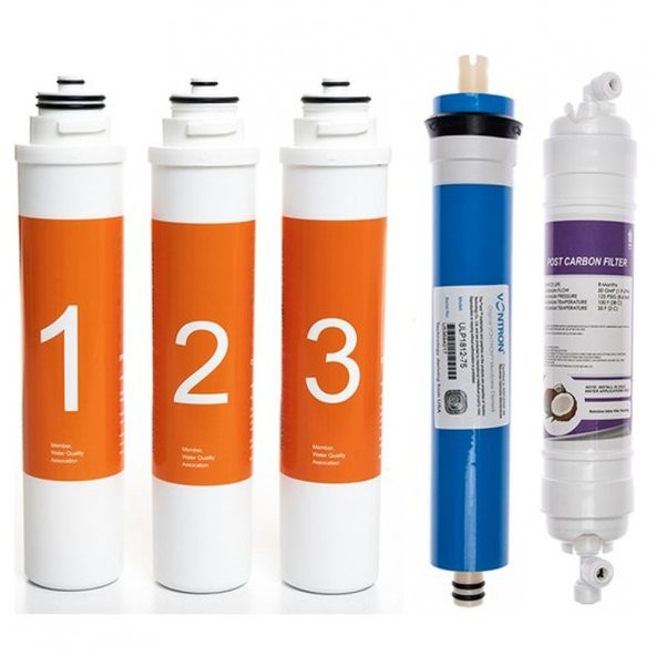 Sulook Waterlife Su Arıtma Cihazı Uyumlu Tak-Çevir 5li Filtre Seti, Vontron Membranlı
