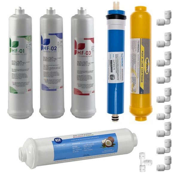 Sulook Kapalı Kasa Su Arıtma Cihazlarına Uyumlu, Üstten Çift Çubuklu Inlıne 6lı Filtre Seti Vontron Membranlı ürün görseli