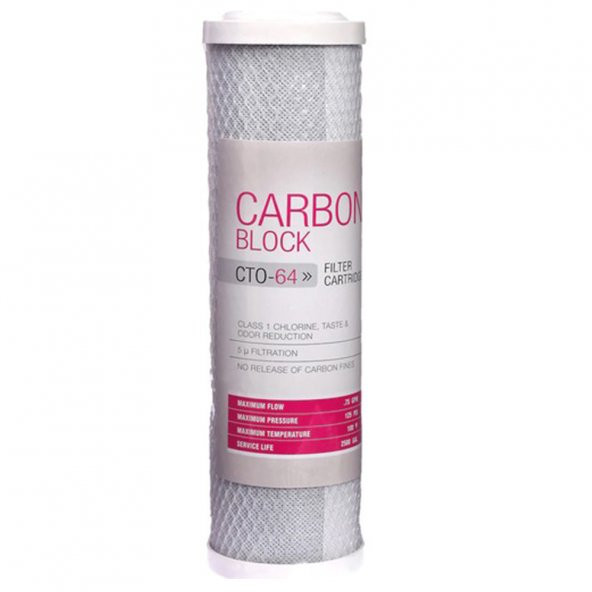 10 Cto Coconut Bazlı Blok Aktif Karbon Su Arıtma Filtresi (Açık Kasa Uyumlu 3. Aşama Filtre)