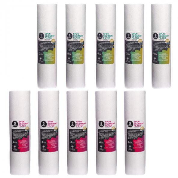 10 Adet Açık Kasa Su Arıtma Filtre 1-5 Mikron Sediment Spun Filtre
