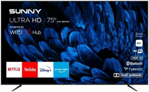 Sunny SN75LEDB252 4K Ultra HD 75" 190 Ekran Uydu Alıcılı webOS Smart LED TV