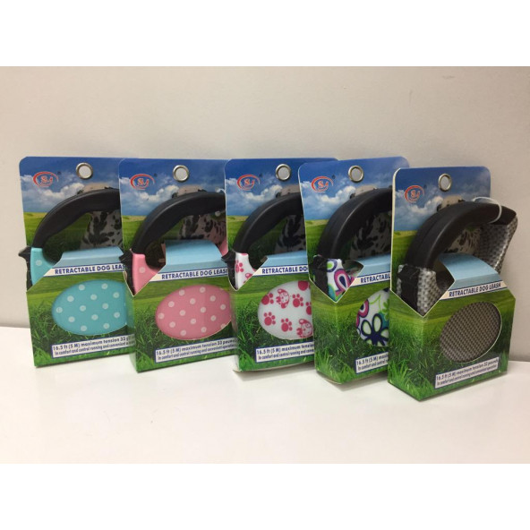 Makaralı Otomatik Köpek Tasması Desenli (5 Metre)