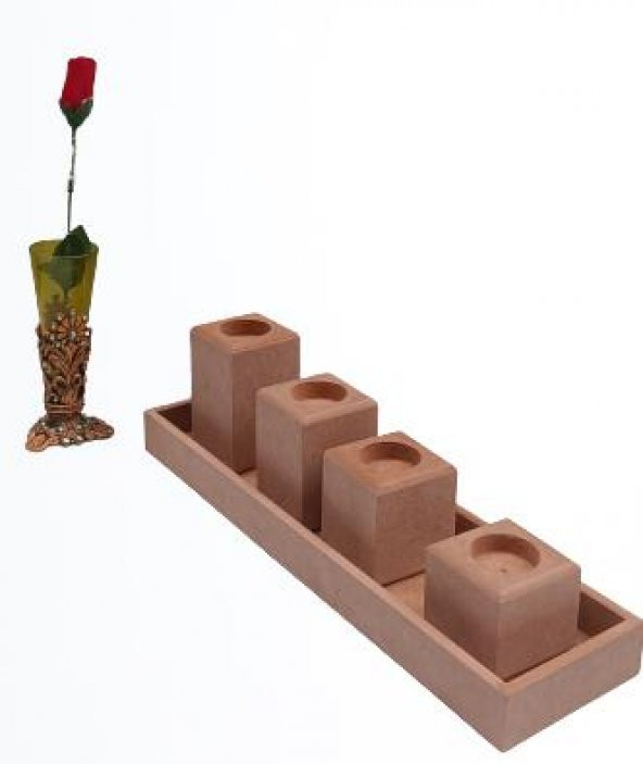 Hobi 90027 Dekoratif Model 90027 Dörtlü Mumluk Set Ahşap HAM MDF El Yapımı - 6