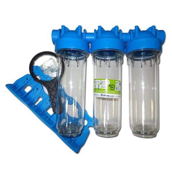 Atlas 3/4" 10" Daire Girişi 3Lü Filtre Kabı+3Lü Filtre Seti - 3