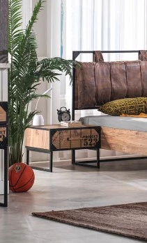 Karyola ve Komodin 18388 Urlu LOFT Model Metal yüksek ayak Eskitme Malzeme İtina paket - 3