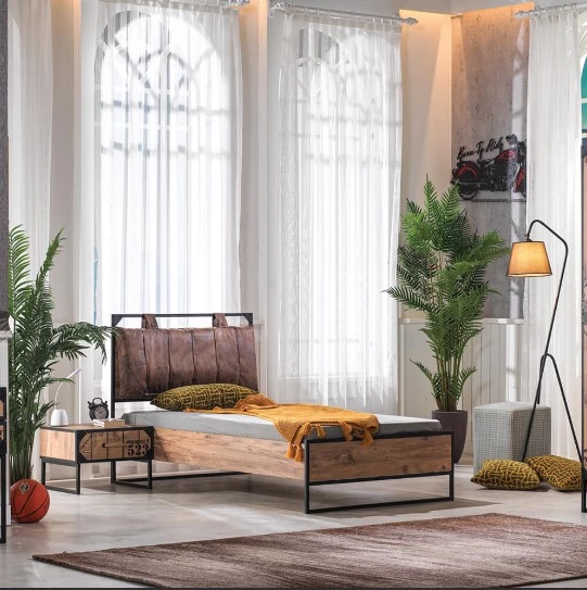 Karyola ve Komodin 18388 Urlu LOFT Model Metal yüksek ayak Eskitme Malzeme İtina paket