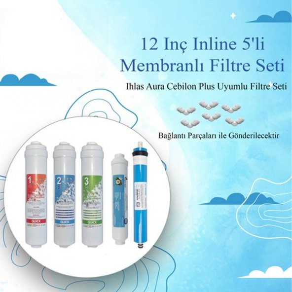 Hsb Ihlas Aura Cebilon Plus Uyumlu Su Arıtma Cihazı 12 Inç Inline 5li Membranlı Filtre Seti - Resim 2