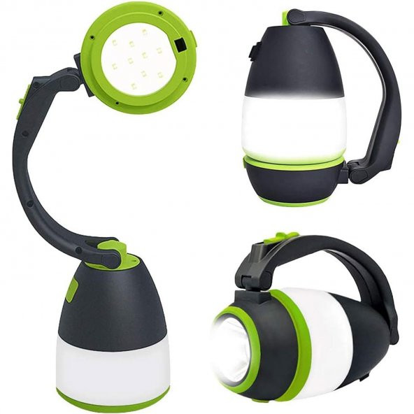 Dekoratif Outdoor Kamp Lambası Ledli Beyaz Işıklı El Feneri Işıldak Şarjlı Masa Gece Lamba Yeşil - 2