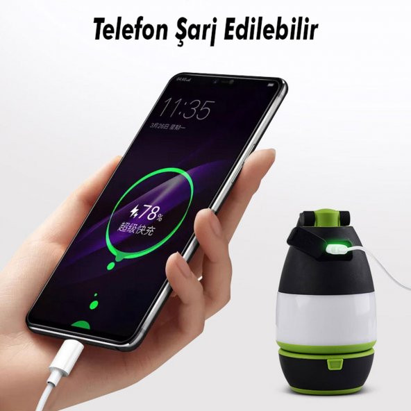Dekoratif Outdoor Kamp Lambası Ledli Beyaz Işıklı El Feneri Işıldak Şarjlı Masa Gece Lamba Yeşil - 6
