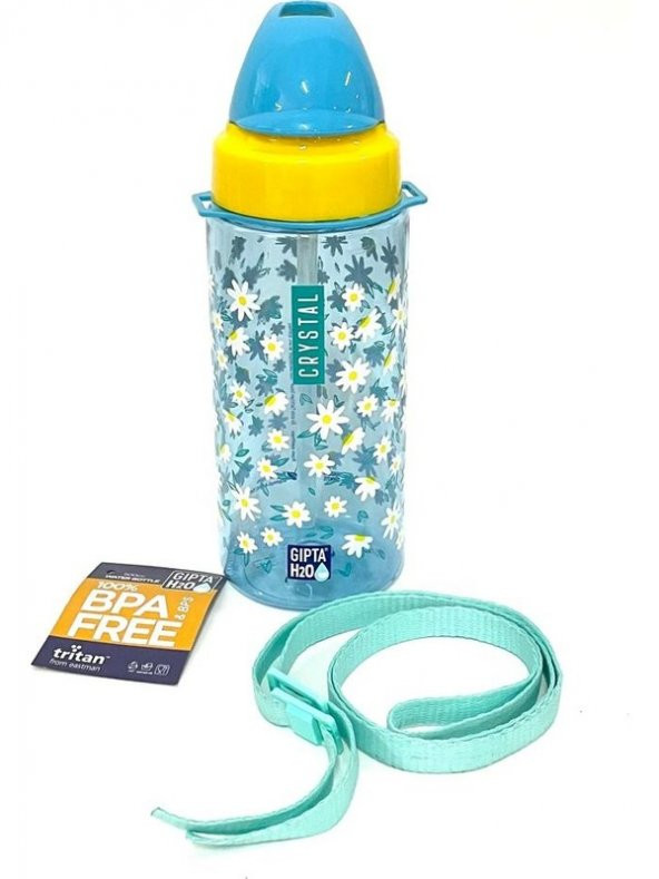 Gıpta Mavi Crystal Tritan Desenli Pipetli Matara suluk  500 ml - 3