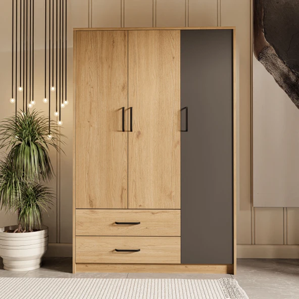Mezza Grande Modern 3 Kapılı 2 Çekmeceli Gardırop 3508 - Resim 3