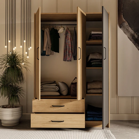 Mezza Grande Modern 3 Kapılı 2 Çekmeceli Gardırop 3508 - Resim 7