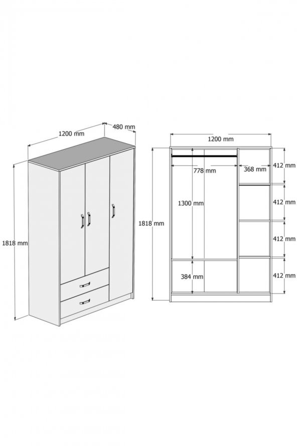 Mezza Grande Modern 3 Kapılı 2 Çekmeceli Gardırop 3508 - 2