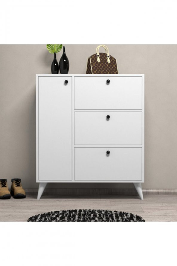 Mezza Ayakkabılık 6 Raflı 4 Kapaklı Beyaz Bella 1800 - Resim 2