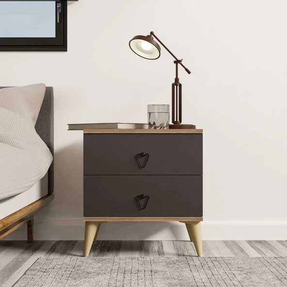 Mezza Versace 2 Çekmeceli Komodin Sepet - Antrasit 3638 - Resim 4