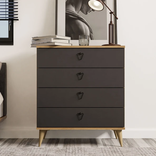 Mezza Versace 4 Çekmeceli Şifonyer Sepet-Antrasit 3618 - 4