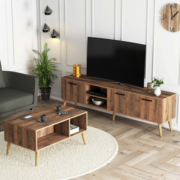 Mezza SET 1583-2072 EXXEN 180 CM TV ÜNİTESİ + EXXEN ORTA SEHPA - HAT RENGİ
