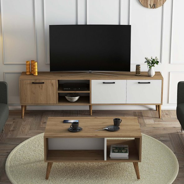 Mezza SET 1585-2074 EXXEN 180 CM TV ÜNİTESİ + EXXEN ORTA SEHPA - SEPET-BEYAZ RENGİ