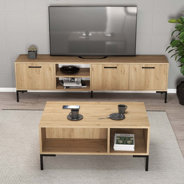 Mezza SET 1596-2086 AURORA 180 CM METAL AYAKLI TV ÜNİTESİ + AURORA ORTA SEHPA - SEPET RENGİ