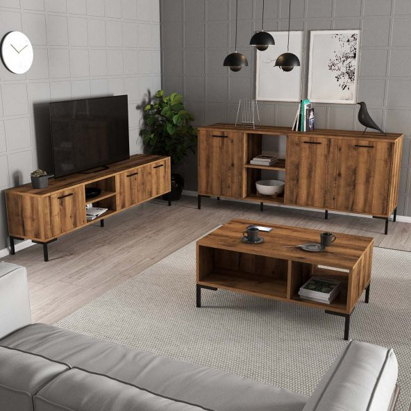 Mezza MEZZA AURORA (METAL AYAKLI) TV ÜNİTESİ - ORTA SEHPA - KONSOL SETİ HAT RENGİ SET 1592-2082-1632 - 2