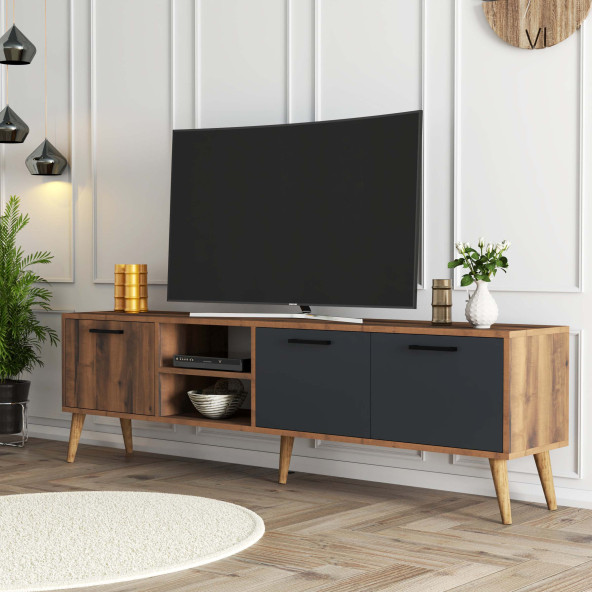 Mezza Exxen 180 cm (Ahşap Ayaklı) Tv Ünitesi Hat - Antrasit 1581 - 2