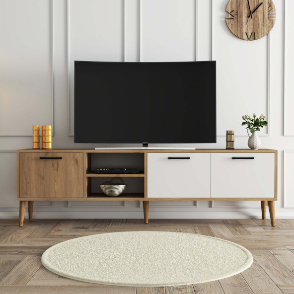 Mezza Exxen 180 cm (Ahşap Ayaklı) Tv Ünitesi Sepet-Beyaz 1585 - 2