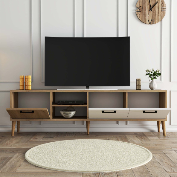 Mezza Exxen 180 cm (Ahşap Ayaklı) Tv Ünitesi Sepet-Beyaz 1585 - 3