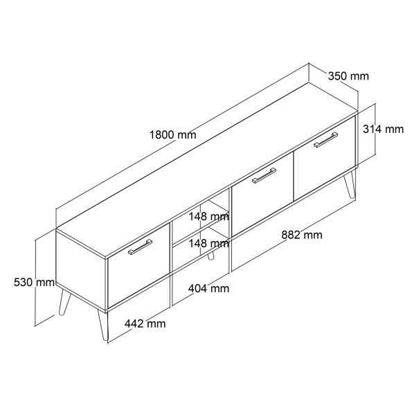 Mezza Exxen 180 cm (Ahşap Ayaklı) Tv Ünitesi Sepet-Beyaz 1585 - 5