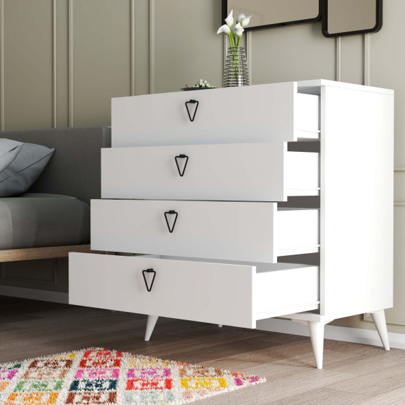 Mezza Versace 4 Çekmeceli Şifonyer Beyaz 3614 - 2
