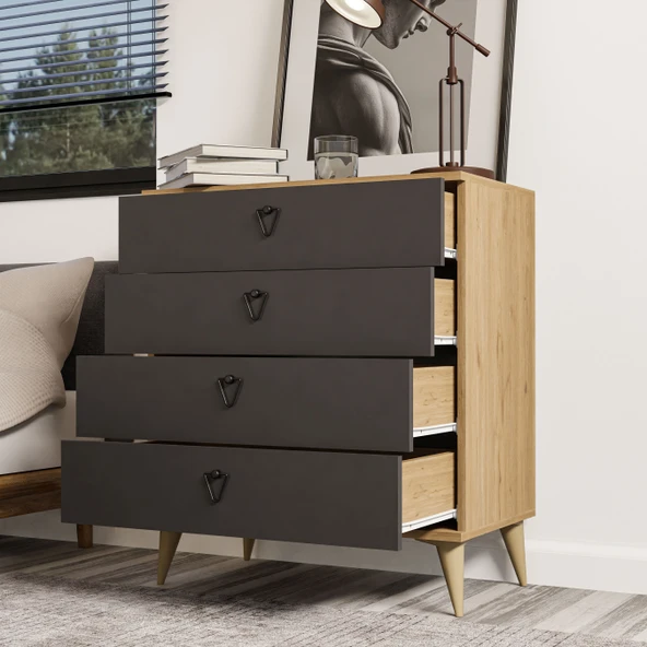 Mezza Versace 4 Çekmeceli Şifonyer Sepet-Antrasit 3618 - 3