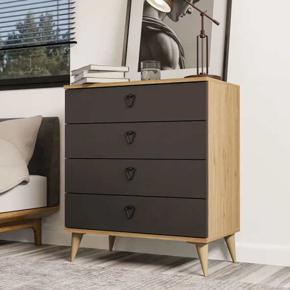 Mezza Versace 4 Çekmeceli Şifonyer Sepet-Antrasit 3618