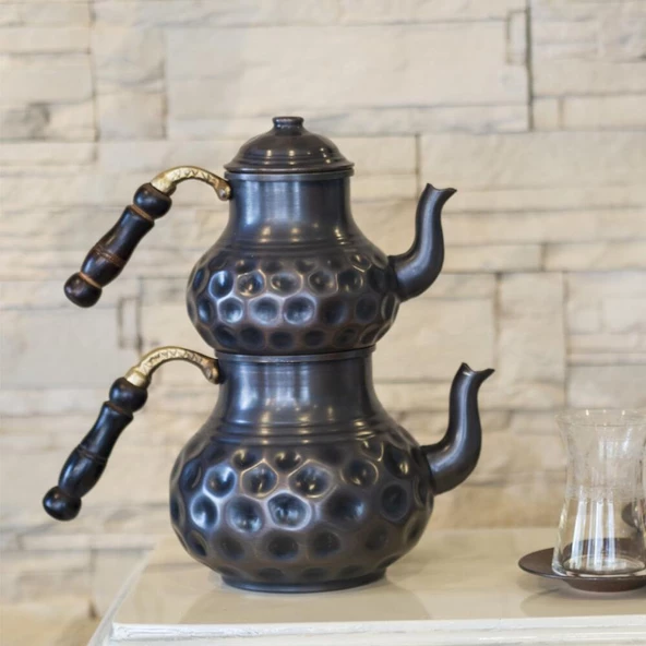 Nusnus Bakır Dilimli Büyük Çaydanlık Siyah No 2 NS-05058 - 2