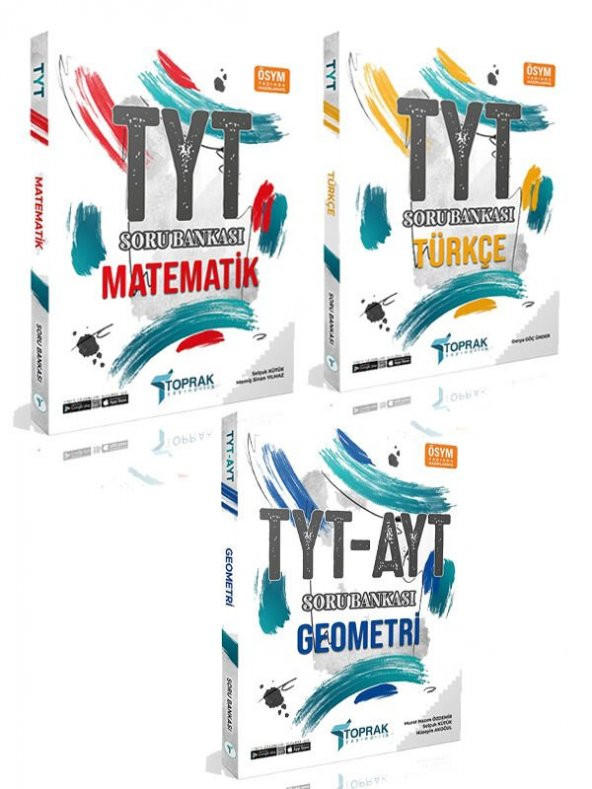 Toprak Yayınları 2024 TYT Matematik Türkçe ve TYT AYT Geometri Soru Bankası 3 Kitap Set
