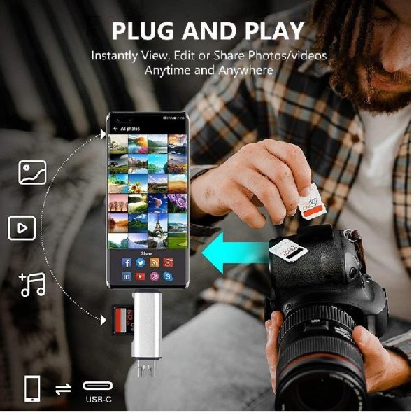 Type C Usb Kart Okuyucu Micro Sd Card Reader Çevirici Dönüştürücü Adaptör - 6