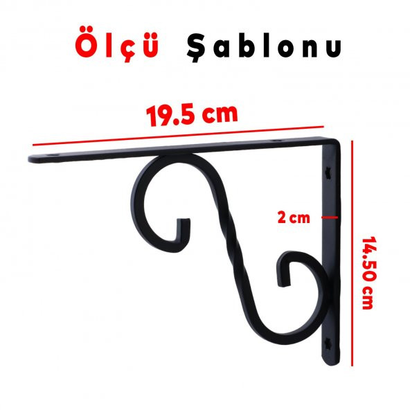 Raf Altı Raf Tutucu Ayak Ferforje Siyah 145 x 195 mm 2 ADET - 2