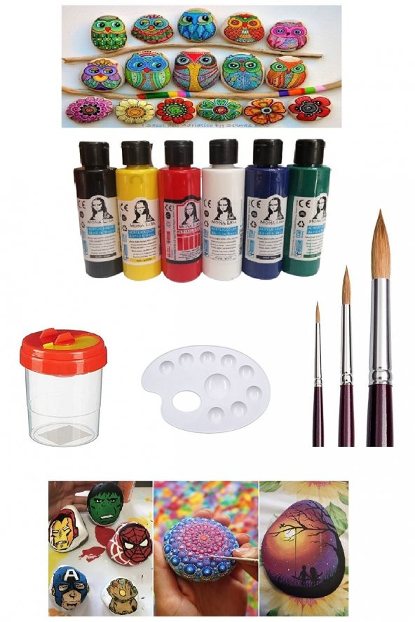 Taş Boyama Seti 6 Ana Renk Set 1 Paket