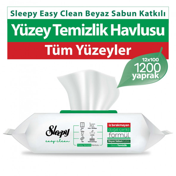 Sleepy Easy Clean Beyaz Sabun Katkılı Yüzey Temizlik Havlusu 100 Yaprak 12'li