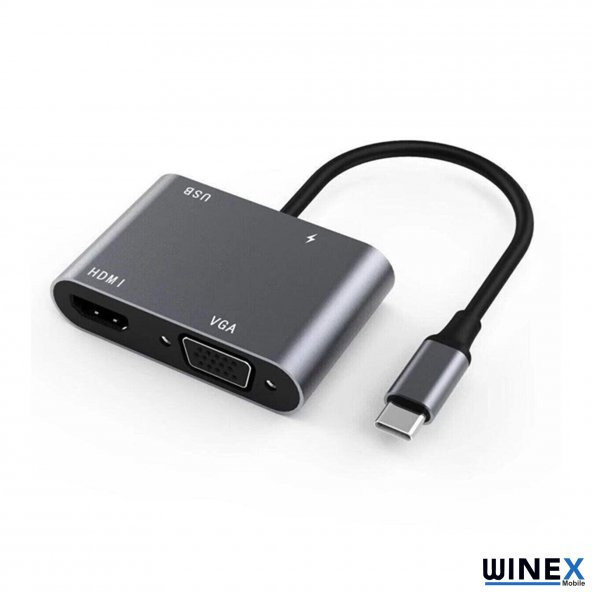 Winex 4in1 Type-C to HUB PD 100W+HDTV+VGA+UsbA Dönüştürücü Adaptör - 2