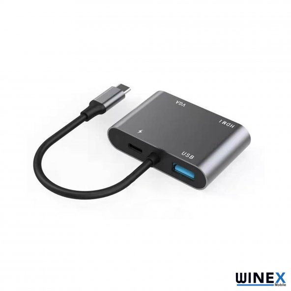 Winex 4in1 Type-C to HUB PD 100W+HDTV+VGA+UsbA Dönüştürücü Adaptör - 5