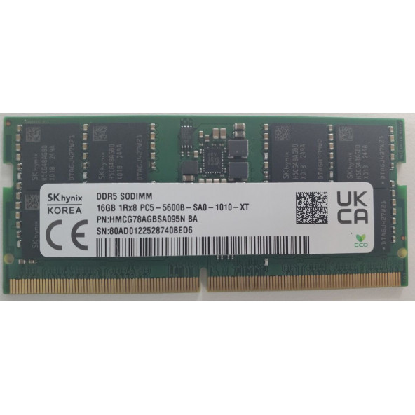 Sk-Hynix HMCG78AGBSA095N 16GB Ddr5 5600MT CL46 262 Pin Sodımm, 1.1V Notebook Ram Bellek
