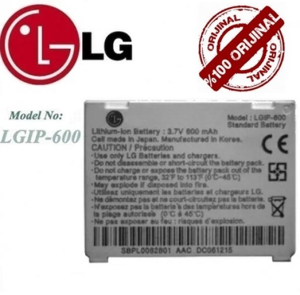 Day Orijinal LG KG320 LGIP-600 600 mAh Battery Pil (Orijinal Kalite Uzun Ömürlü Yüksek Kapasite)